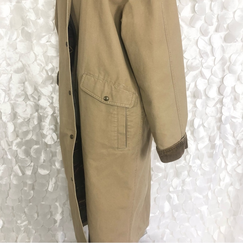 Vintage LL Bean womens medium Tan Long Duster coat, flannel lined - Picture 2 of 12